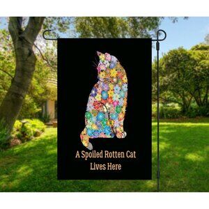 A Spoiled Rotten Cat Lives Here NEW Colorful Double Sided Garden Flag Yard Decor